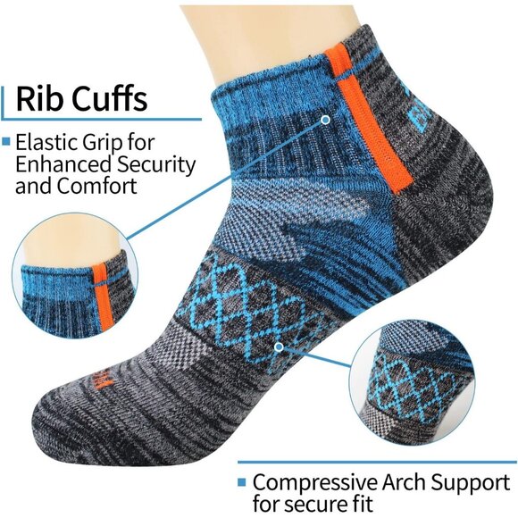 Men's Athletic Cotton Quarter Socks Size 10-13 6 Pairs Colors Running Work - Picture 2 of 6